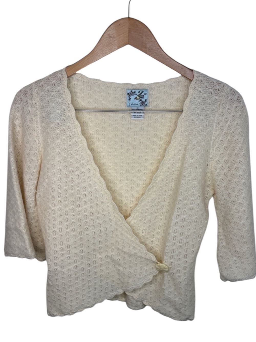 Anthropologie Tabitha Cream Wool Angora Wrap Cardigan Women Size M